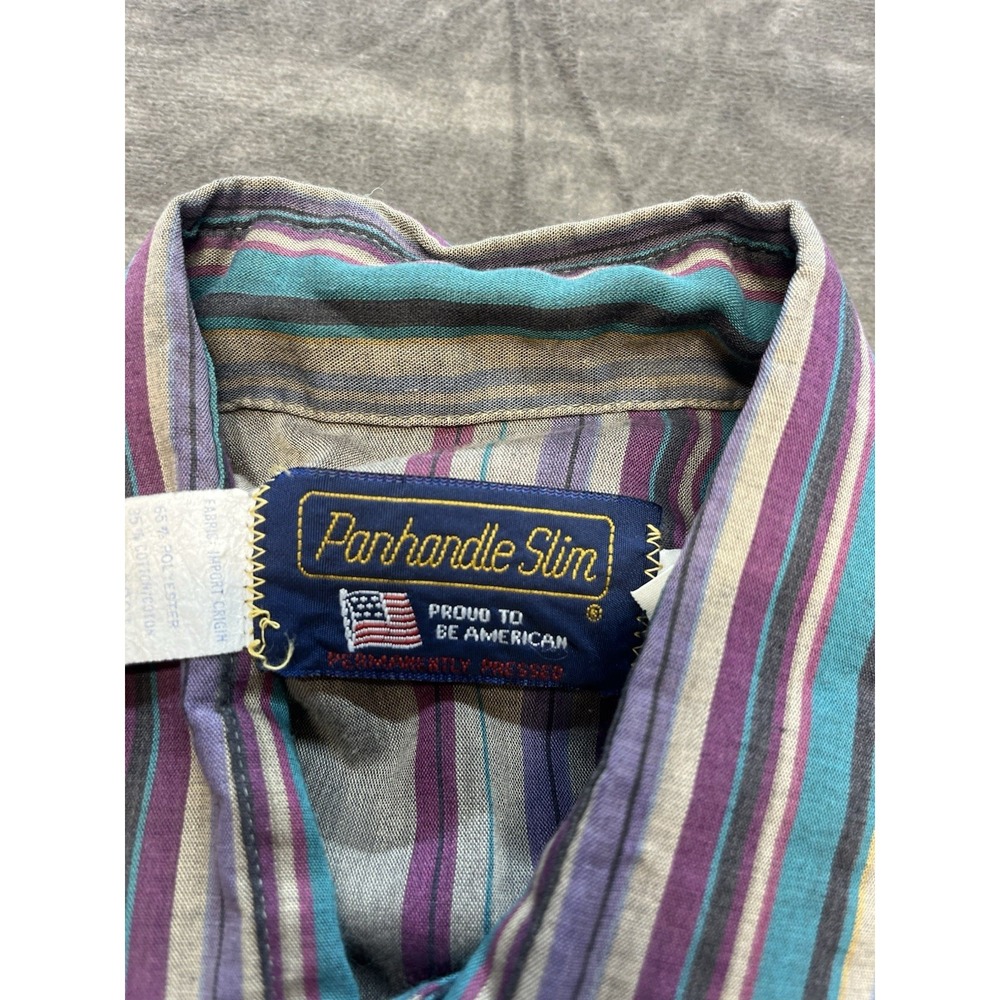 VTG PANHANDLE SLIM Western DENIM Shirt Striped USA Long Sleeve Mens 16.5x34 MED. - Picture 3 of 6